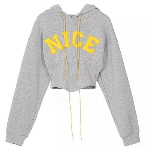 Wholesale High Quality Thick <b>Fleece</b> Sportswear Cropped Top <b>Jogger</b> Suits <b>Women</b> Winter Cropped Hoodie - Product Image 5