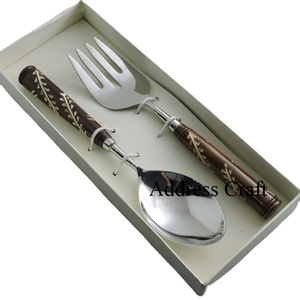 Most Popular Stainless Steel <b>Salad</b> Server Set Wood Handle <b>Salad</b> <b>Tools</b> Dishwasher Safe Eco-Friendly Christmas Wedding - Product Image 1