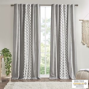 Pannello di tenda stampato a righe in ciniglia di cotone con fodera elegante mantovana per la decorazione della casa - Product Image 1
