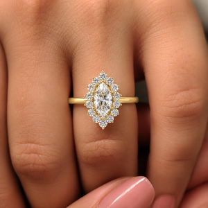Anillos de Compromiso Marquise Halo Sunburst, Oro Amarillo de 14K, Diamante Cultivado en Laboratorio Certificado por IGI de 1.00ct, Regalo de Aniversario, Joyería Personalizada - Product Image 2