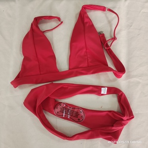 Ensemble bikini jaune uni pour femme, haut croisé à lacets, bas string, maillot de bain en Spandex et Nylon - Product Image 6