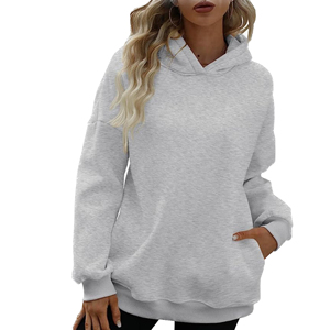 Sweat-shirt à capuche oversize pour femme, couleur unie, épaules tombantes, manches longues, tricot en coton, design asymétrique avec poches, automne - Product Image 4