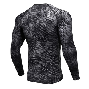 Men's Full Sleeve Rash Guard Black Scale Pattern Quick Dry Anti-Bacterial UV Protection Spandex/Nylon Shirt - Product Image 2