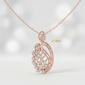 Gold Link Chain Paisley <b>Leaf</b> Diamond Pendant with Sparkling Diamonds and Elegant Nature for Engagement Wedding & Anniversary - Product Image 2