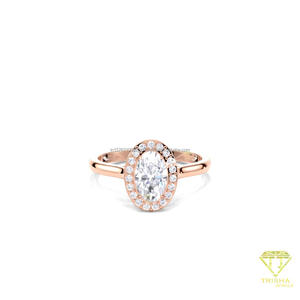 Moissanite Diamond Oval Halo Engagement <b>Ring</b> Yellow Gold <b>Solitaire</b> Hidden Bridal Wedding Anniversary Gift - Product Image 4
