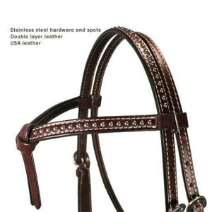 Cabezada de cuero genuino para caballo con frontal anudado, diseño de lunares y herrajes de acero inoxidable, proveedor OEM - Product Image 2