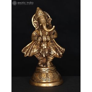 Pequeña estatua elegante de escultura de latón Ganesha de 6 \ "Señor bailarín - Product Image 2