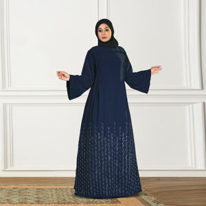 Abaya Modesta Nida con Panel Inferior Sólido, Silueta Holgada y Recta, Manga Larga, Atuendo Islámico para Mujer, Ropa de Noche para Oriente Medio, Ramadán, Uso Diario - Product Image 3