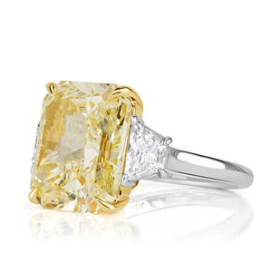 Yellow <b>Cushion</b> Cut Cubic Zirconia Three Stone <b>Wedding</b> <b>Ring</b> Side Stone Trapezoid Cut Solid Gold Luxury Anniversary Gift Jewelry - Product Image 3