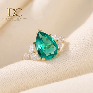 Anillo de oro macizo de 14 quilates de lujo con diamante cultivado en laboratorio y esmeralda colombiana cultivada en laboratorio para joyería de boda y fiesta para mujer - Product Image 2