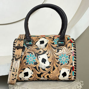 Premium Handcrafted Cow <b>Leather</b> Speedy Duffel Bags Western Floral Design Medium Women Overnight Crossbody Travel Luggage Bags - Product Image 4