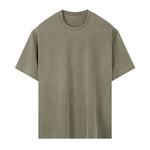 T-shirt en coton uni surdimensionné pour homme, manches courtes, col rond, coupe décontractée, longueur normale, tricot jersey, design uni - Product Image 1