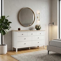 Meuble de salon en bois massif, buffet moderne style farmhouse, credenza bicolore, base marron, panneau plat, rangement, vitrine multimédia