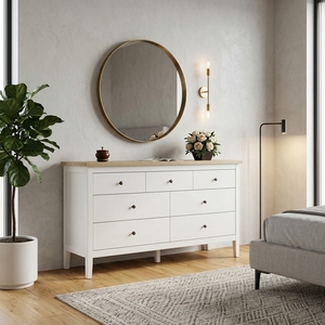Muebles de Madera Sólida para Sala de Estar, Aparador Moderno Estilo Farmhouse, Credenza de Dos Tonos, Base Blanca, Puerta con Rejillas, Almacenamiento, Vitrina para TV - Product Image 3