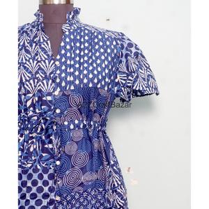 เดรสปาร์ตี้ทรงเอ คอวี แขนสั้น ติดกระดุม ผ้าฝ้ายถักลายดอกไม้สไตล์โบฮีเมียนอินเดียสมัยใหม่ ทำมือ ระบายอากาศได้ดี - Product Image 3