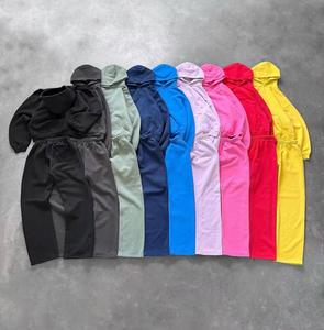 Survêtement unisexe à capuche de couleur unie, coupe décontractée longue, poches latérales, taille élastique, coupe régulière, hiver, 100 % coton molletonné - Product Image 5