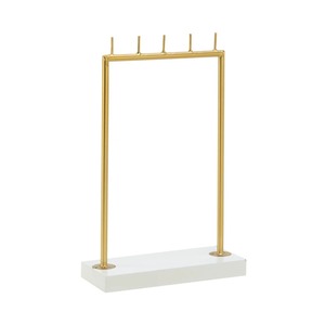 Gold Metal Jewelry Stand with 5 <b>Hooks</b> on White Base for Necklaces and Earrings <b>Display</b> - Product Image 1