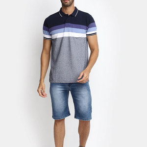 Polo pour homme à blocs de couleur, manches courtes, rayé, en coton, style décontracté avec poche - Product Image 5