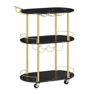 Modern Brass Oval Cocktail Bar Cart Multi Tier <b>Rolling</b> Liquor Server And Wine Bottle Holder <b>Rack</b> for Dining Room - Product Image 1