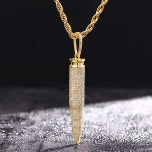 Collar con Colgante de Plata 925 Chapado en Oro, Estilo Hip Hop, con Forma de Espiga y Moissanita, Unisex, para Regalo - Product Image 1