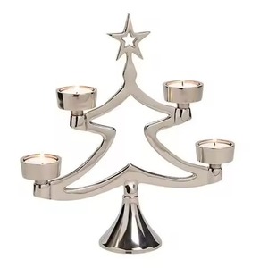 Silver Deer and Tree <b>Tea</b> <b>Light</b> Holder <b>Christmas</b> Home Decoration Metal Candle Stand with Wooden Base - Product Image 5