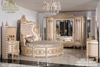 Ensemble de chambre à coucher et lit rond Queen Size Royal Carving, en teck fantaisie, meubles de chambre modernes et luxueux à prix raisonnables