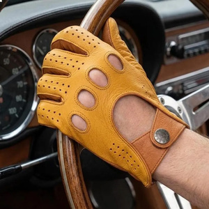 Gants de conduite unisexes en cuir véritable perforé, confortables, coupe-vent, à doigts entiers, à enfiler, pour l'été - Product Image 3