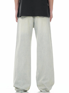 Jeans en denim décontractés pour hommes, coupe droite, style urbain, en coton et élasthanne, effet vieilli, colorés et adoucis - Product Image 2