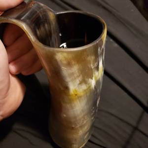 Buffalo Horn Eco-Friendly Handmade <b>Drinking</b> Mug with <b>Stand</b>-Traditional Nordic Folk Art Beverage Set - Product Image 1