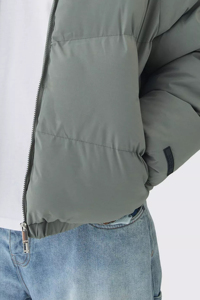 Men's Puffer Jacket Winter Casual Windproof Thick Polyester Filling Regular Fit Solid Color <b>Covered</b> <b>Button</b> Closure Patchwork - Product Image 5
