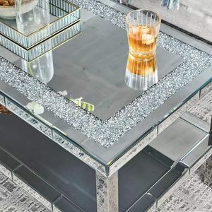 W 39.5\" X <b>D</b> 19.5\"X H 19.5\" 2-Layer Crystal Mirror Stainless Steel Frame Coffee <b>Table</b> for Offices Shops Living Rooms - Product Image 3