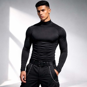 Custom Logo <b>Men's</b> Compression Shirt Short Sleeve O-Neck Sporty Oversized Knitted Breathable Quick Dry Athletic Gym <b>Base</b> <b>Layer</b> - Product Image 3