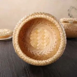 Mini Cesta de Bambú con Tapa, Caja Redonda de Almacenamiento, Organizador de Cocina, Contenedor de Alimentos, Cajas Pequeñas para Empacar, Decoración del Hogar, Regalo - Product Image 2