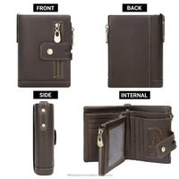Dompet pria logo kustom dan dompet tempat kartu dompet pria kulit grosir 100% dompet pria kulit asli dengan saku koin ritsleting