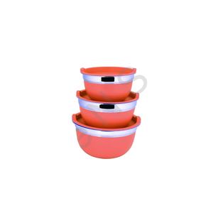 Bol à mélanger en métal écologique avec couvercle en bois Couvercle intérieur de couleur orange pour la préparation des aliments à salade de fruits ou le service Bol en verre - Product Image 1