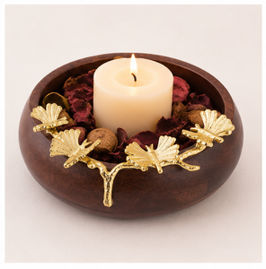 Handcrafted Luxury Wooden Serving Bowl With Artisan Brass Ginkgo Leaf Accents Elegant Centerpiece For Modern Home <b>Table</b> Decor - Product Image 2