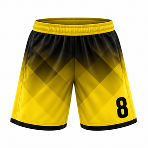 Conjunto de camiseta y pantalones cortos de fútbol para hombre, conjunto de fútbol de manga corta con cuello redondo y patrón geométrico degradado en negro y amarillo - Product Image 5