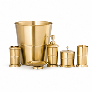 Hammered Copper <b>Bathroom</b> <b>Accessory</b> <b>Set</b> Stainless Steel 6-Piece Metal Bath <b>Set</b> With Waste Basket Lotion Dispenser Soap Dish - Product Image 2