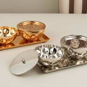 Juego de quemador de incienso de metal de lujo con bandeja, quemador de incienso árabe Oud, soporte para incienso de carbón, decoración para el hogar con fragancia. - Product Image 6