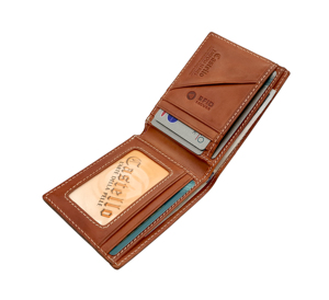 Castello อิตาลี vacchetta หนังมัน RFID กระเป๋าสตางค์แบบพับสองทบสำหรับผู้ชายสีน้ำตาล - Product Image 1