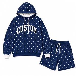 Ensemble sweat à capuche et short imprimé pour femme, sweat-shirt à capuche décontracté surdimensionné, motif à pois sur toute la surface, tenue confortable en deux pièces - Product Image 4