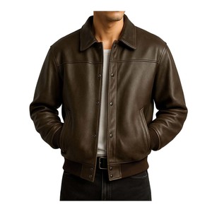 O Skin Color Original <b>Leather</b> Cowhide <b>Leather</b> Denim Jeans <b>Jacket</b>, <b>Mens</b> Street Style Fashionable Casual Denim <b>Leather</b> <b>Jacket</b> - Product Image 3