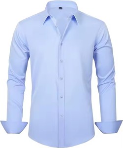 Chemise habillée unie à manches longues pour homme, col rabattu, chemise de travail formelle, manches longues, tissu popeline, pour le printemps - Product Image 2