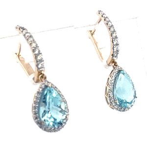 14KY Aquamarine (Pears) 3.69 CT, White Diamond (Round) 0.59 CT <b>Earrings</b> - Product Image 2