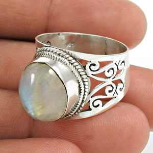 Bague en argent massif 925 avec pierre de lune arc-en-ciel véritable, bijoux fins, vente en gros, bague éternité en vermeil - Product Image 3