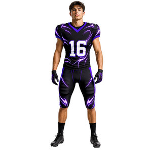 Nuevo Diseño Personalizado de Uniforme de Fútbol Americano para Hombre, Negro y Morado, Impresión por Sublimación, Conjunto de Pantalones y Jersey de Poliéster Transpirable, Número 16 - Product Image 3