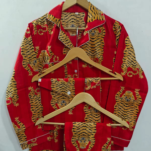 Conjunto de pijama de algodón estampado a mano indio para mujer y hombre, conjunto de pijama corto con estampado floral, ropa de verano para mujer, conjunto de dos piezas para dormir. - Product Image 1