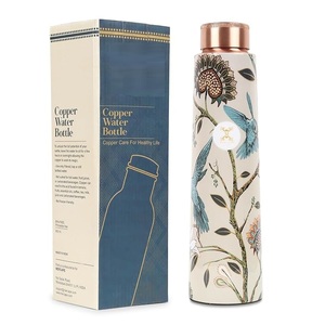 Bird & Flower Printed Copper Water <b>Bottle</b> | Moroccan Lattice Enameled Pure Copper <b>Flask</b> for Wellness - Product Image 4