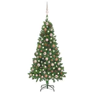 Sapin de Noël artificiel pré-éclairé avec ensemble de boules et cônes de pin, 59,1 pouces - Product Image 1