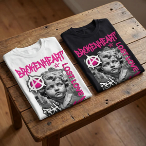 T-shirt blanc pour homme imprimé Broken Heart Lost Love, manches courtes, col rond, style streetwear, coupe classique, jersey en coton - Product Image 5